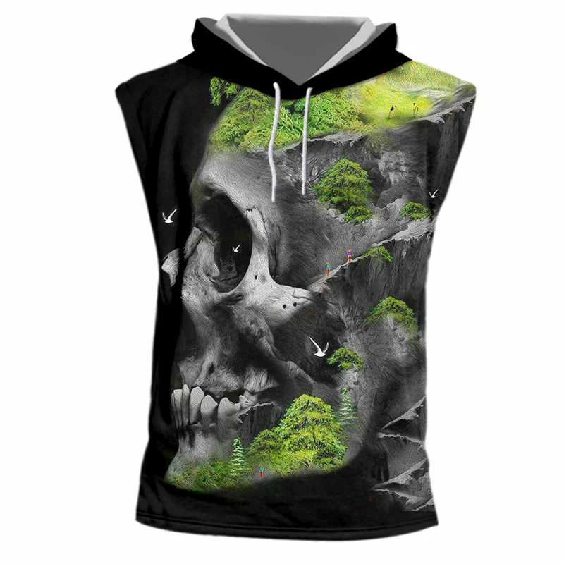

OGKB Sleeveless Homme O Neck 3D Printing Grassland Skulls Funny Big Size Habiliment For Men Undershirt Thin Hoodie Tank Top