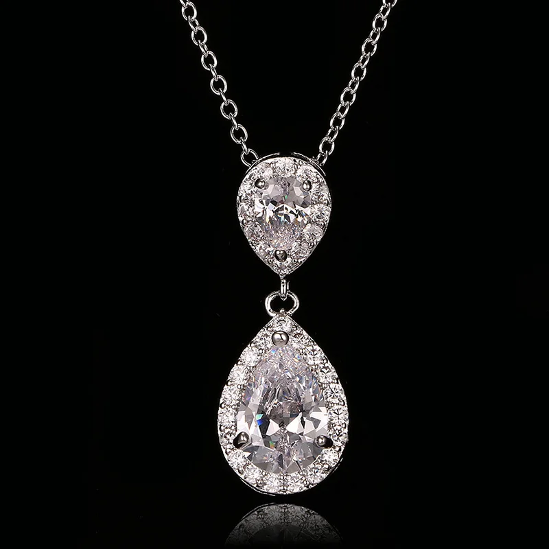 White Gold Модный каплевидный цирконовая цепочка ожерелье для женщин CZ подвеска из камня и хрусталя ожерелье лучший друг ювелирный воротник bijoux - Окраска металла: White Gold
