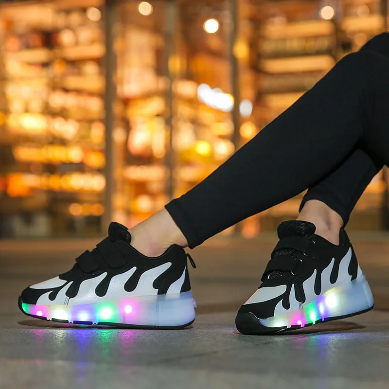 Светящиеся кроссовки с двумя колесами usb зарядка светящиеся светодио дный на