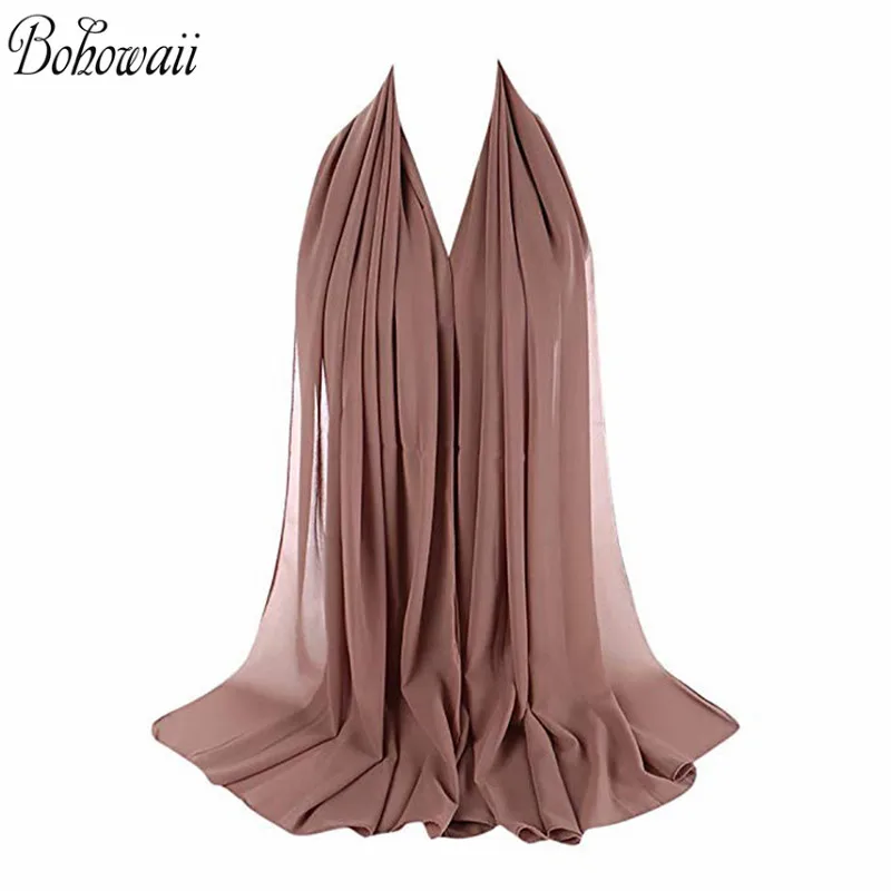 Однотонный шифоновый хиджаб BOHOWAII женский шарф мусульманский тюрбан длинные