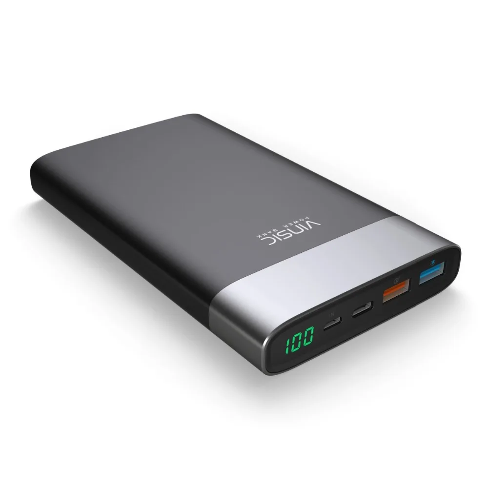Vinsic 20000 мАч QC3.0 Quick Charge Мощность банк 2.4A внешний Батарея Зарядное устройство Тип C