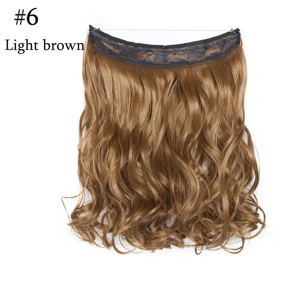 light brown SNOILITE 16 дюймов короткая волнистая невидимая проволока без зажимов для наращивания волос Прозрачная проволока шиньоны натуральные синтетические волосы 90 г - Цвет: light brown