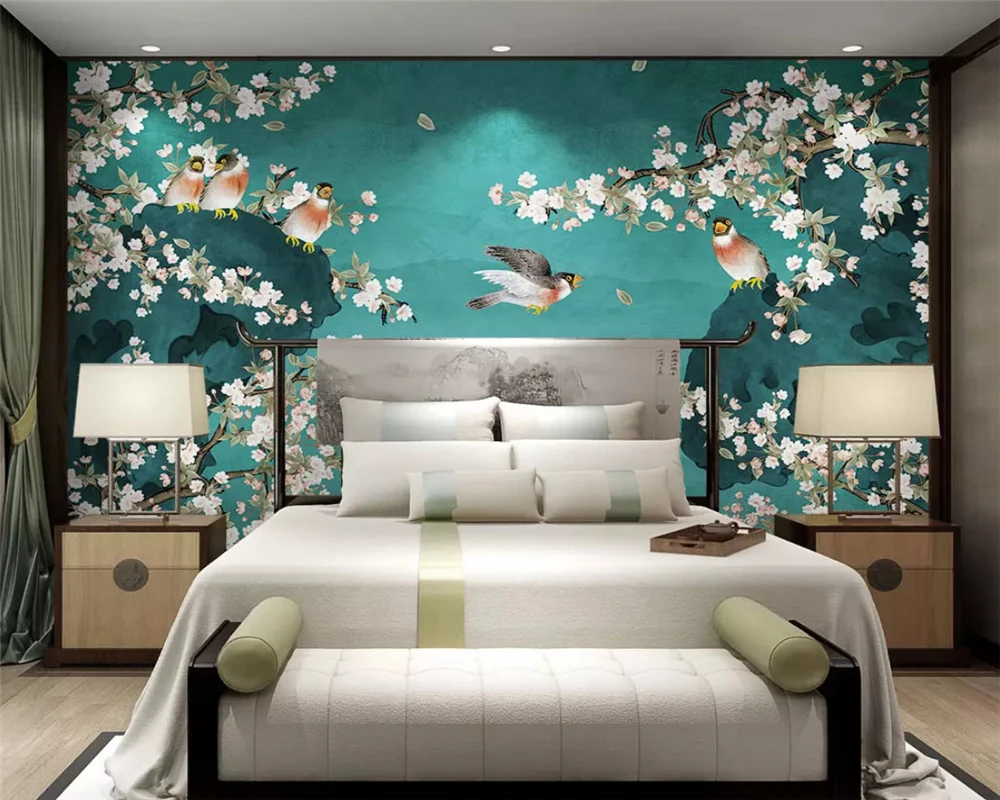 

beibehang Custom silky papel de parede 3d wallpaper new Chinese ginkgo hand-painted flowers birds background decorative painting