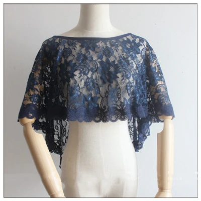 Navy Blue Кружевные свадебные женские кейпы, пиджак для вечеринки, шаль, накидка для невесты, свадебные аксессуары, Asymetric Hi-Lo - Цвет: Navy Blue