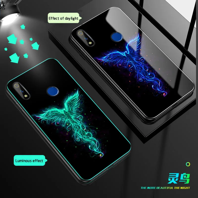 Светящееся Стекло для OPPO Realme X XT K5 Q X2 3 5 pro Lite K3 закаленное стекло задняя крышка Reno 2