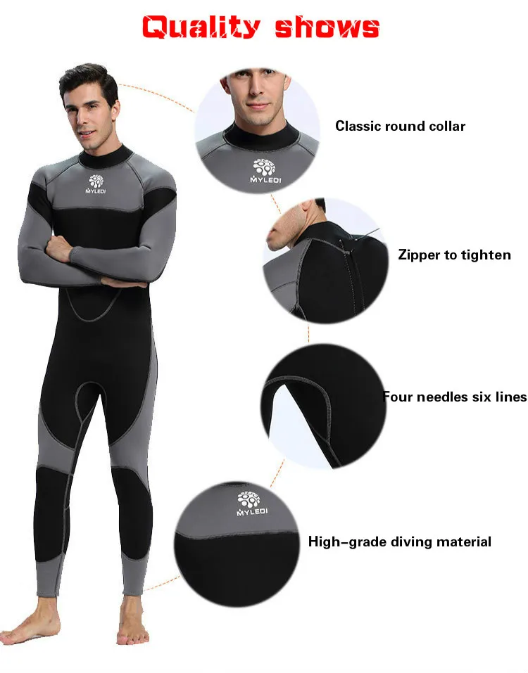 

3mm Male Neoprene Diving Suit Warm Thick Diving Suit Surfing Suit For Men Waterproof Snorkel Suit Size S-XXL
