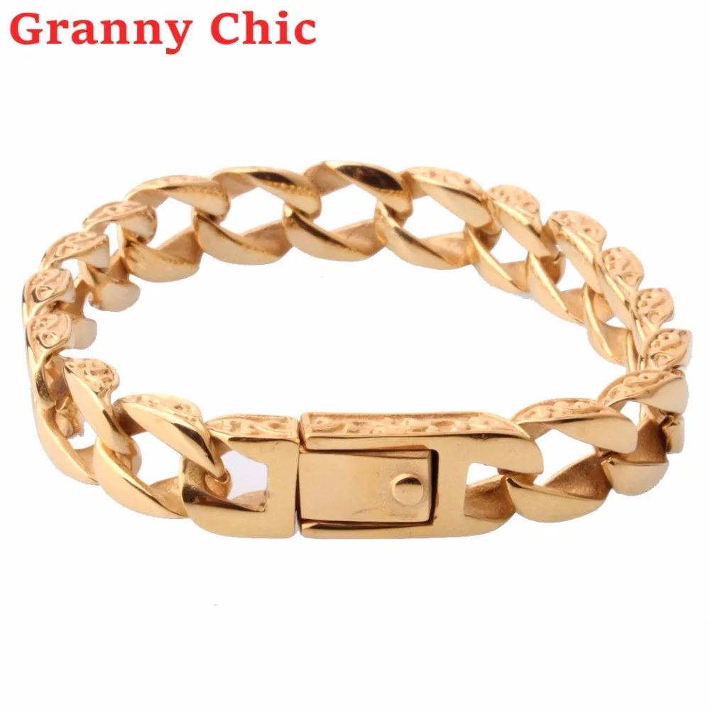Браслет Granny Chic 8 66 дюйма 12 мм для женщин и мужчин браслет золотого цвета кубинские