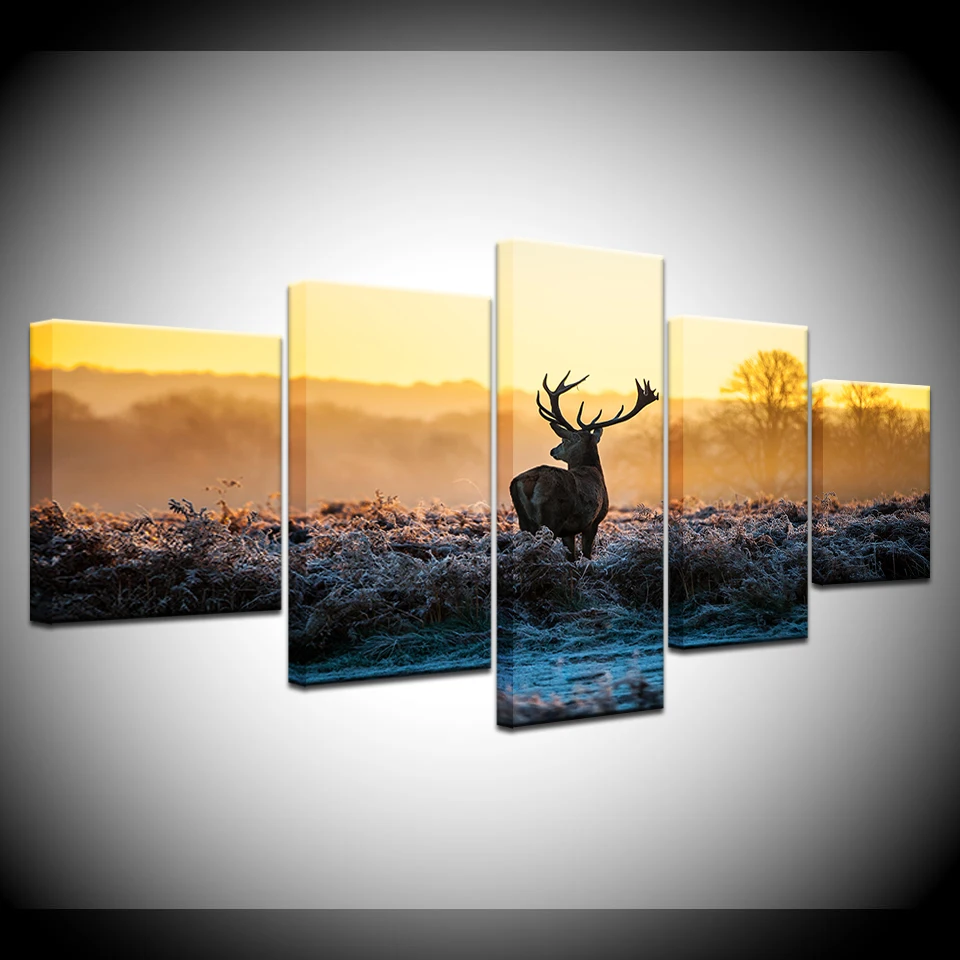 

Canvas Wall Art Pictures Modern Frame Living Room 5 Pieces Animal Elk Sunset Nature Landscape Decor HD Printed Posters Paintings