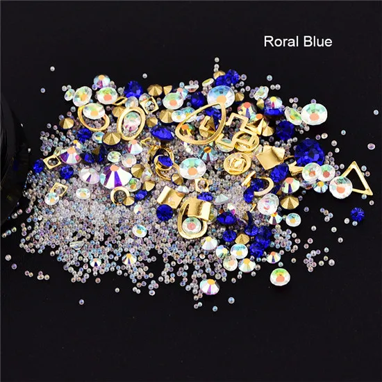 Royal Blue 1 коробка смешанного размера акриловые Стразы для ногтей цветной сплав металлическая рамка для маникюра DIY 3D украшения для ногтей аксессуары - Цвет: Royal Blue