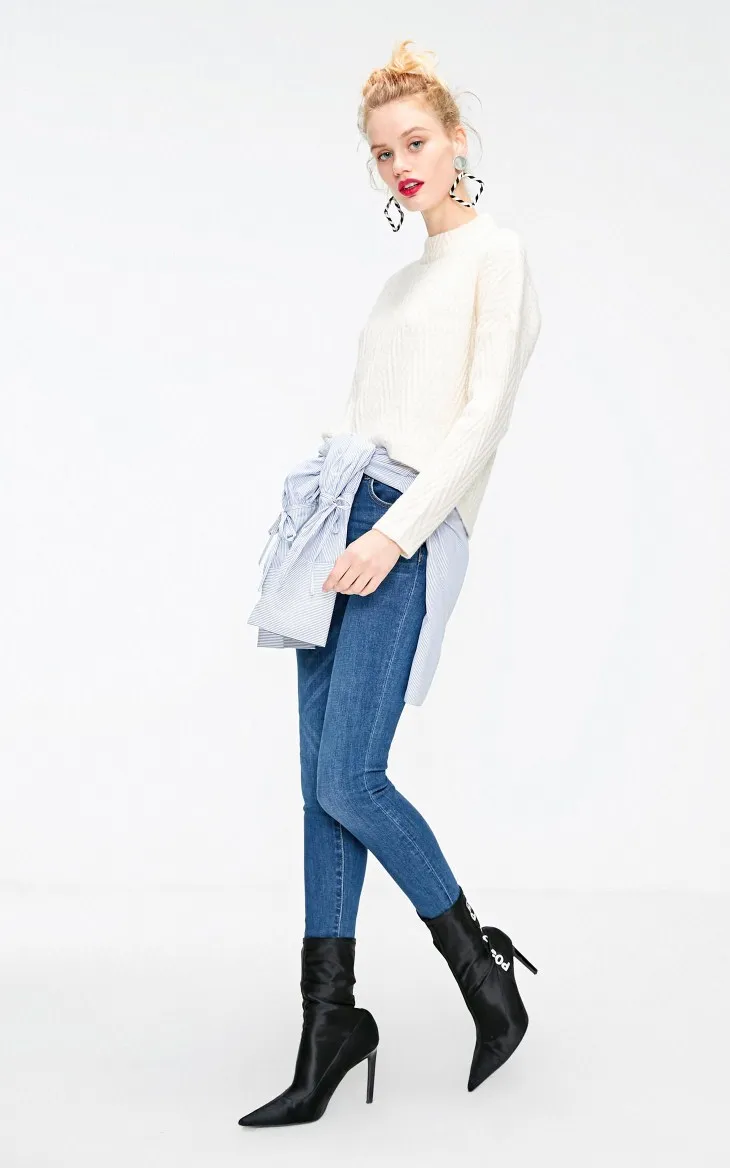 Vero Moda новые женские свитер женский ребристые круглый вырез водолазка нерегулярные подол чистый трикотаж | 318413614
