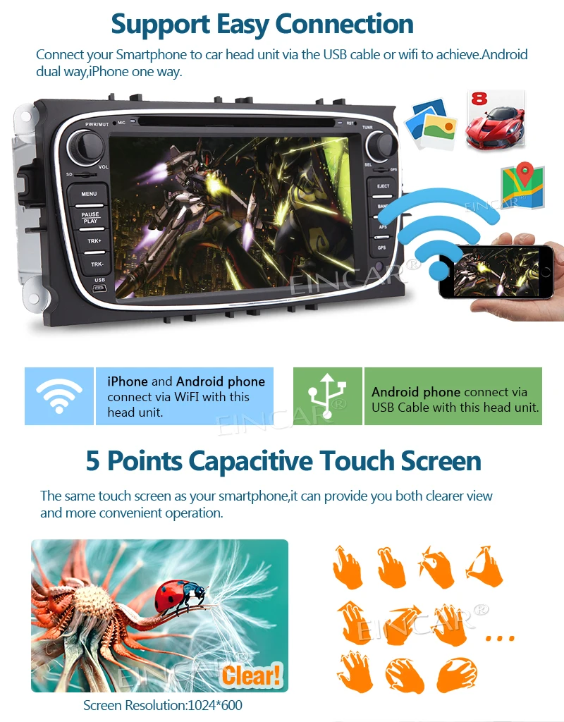 Eincar Android 7 1 автомобильный стерео gps навигация Восьмиядерный dvd плеер для Ford Focus