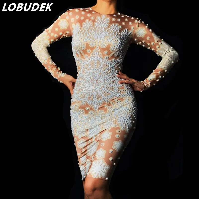 Облегающее платье с жемчужинами и кристаллами женское вечернее для выпускного