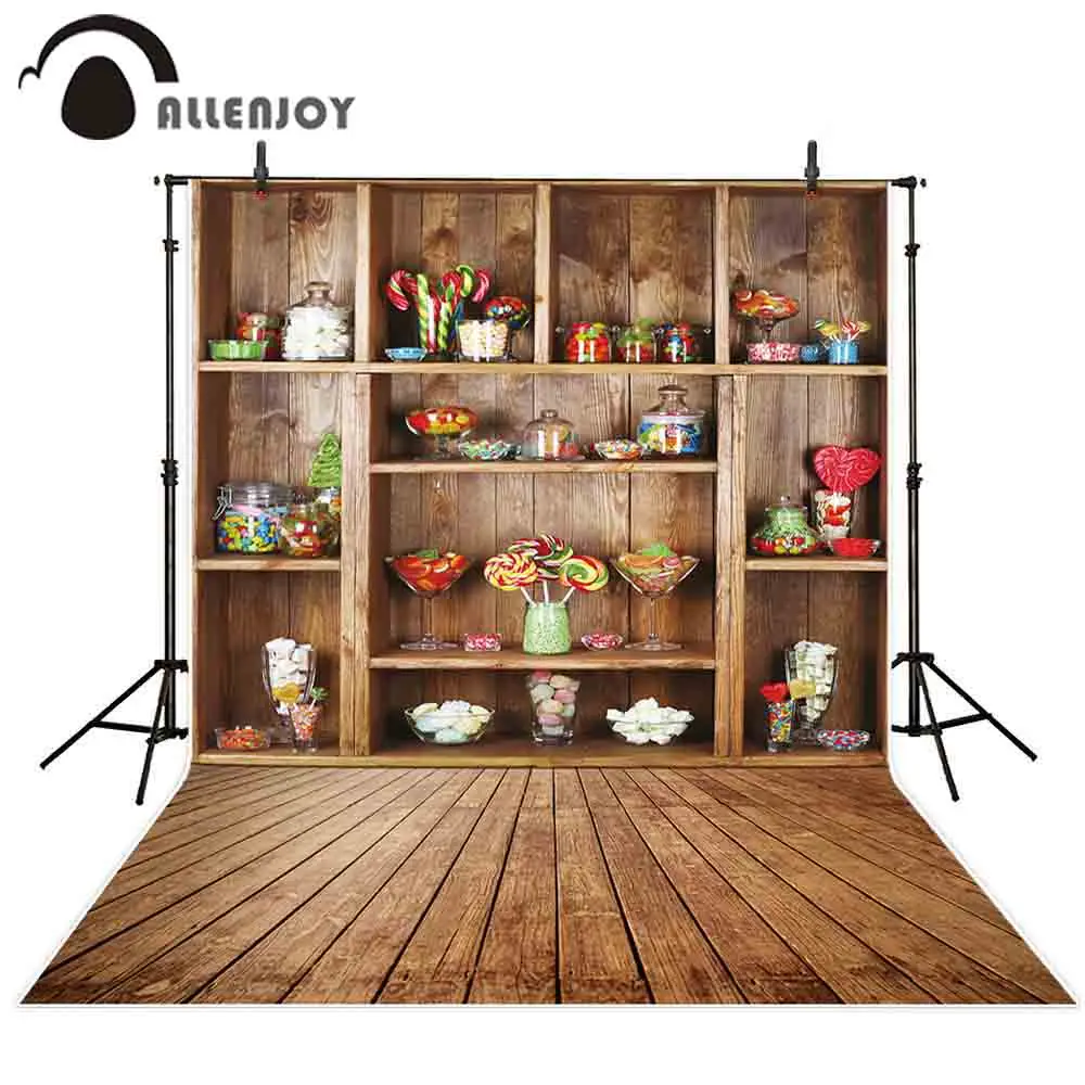 Allenjoy фоны для фотосъемки красочные конфеты винтажные деревянные полки фон