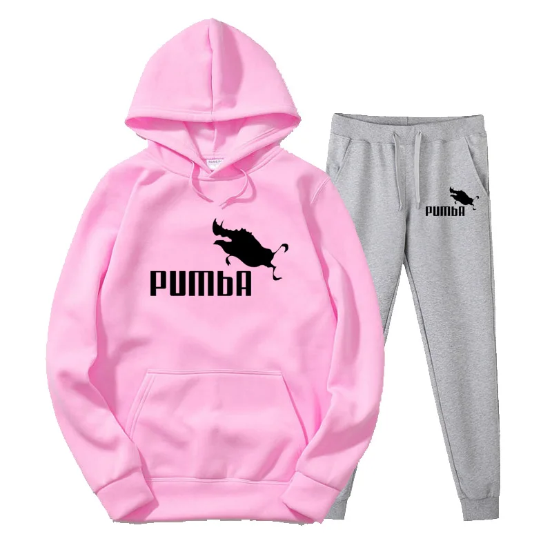 pink 1 Новая мода Pumba(Пумба) свитер с капюшоном Для мужчин/Для женщин толстовки с капюшоном для девочек+ спортивные штаны, костюмы осень-зима флисовый пуловер с капюшоном - Цвет: pink 1