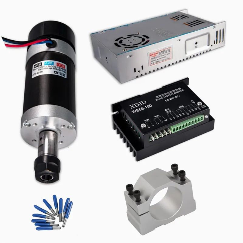 

YOOCNC 400W DC Brushless Air Cooled cnc Spindle Motor Switching Power Supply Driver Clamp for mini cnc milling machine