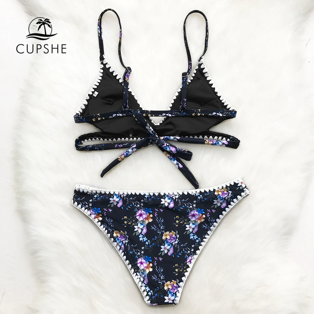 CUPSHE Цветочный принт бикини набор Для женщин Регулируемый стринги купальник из