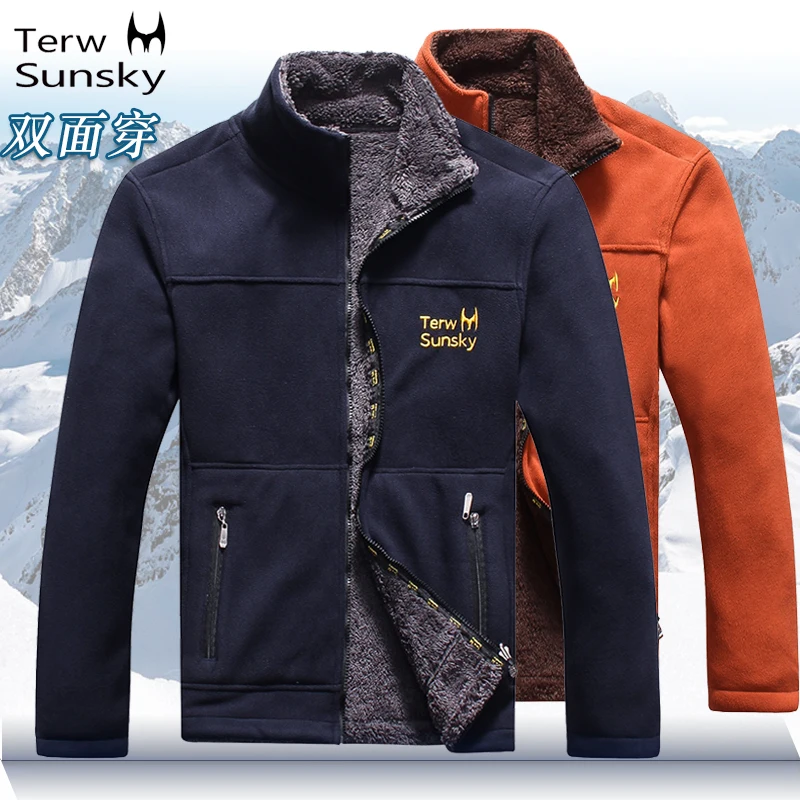 Мужские осень зима на открытом воздухе 2 стороны носить флисовый утепленный