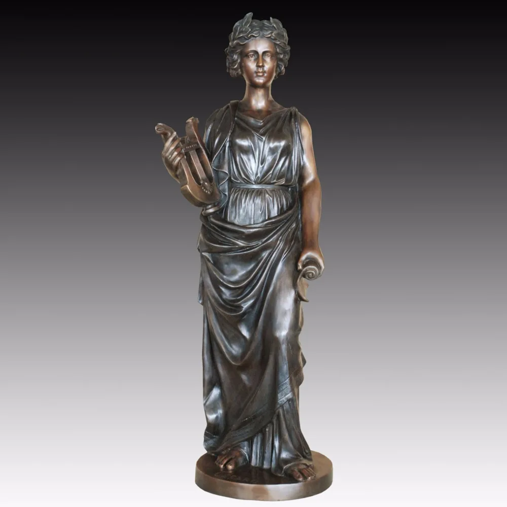 Goedkoop Antiek Europa Stijl Bronzen Standbeeld Vrouw Outdoor Tuin Decor Muziek Meisje Sculptuur Campus Kantoor Decortion