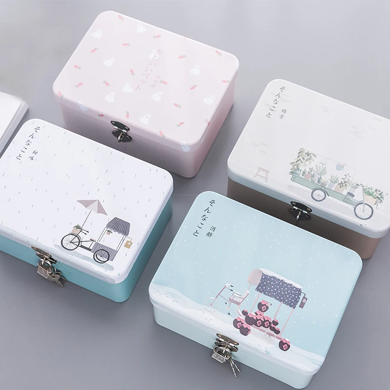 Настольная коробка для хранения жестяная блокированная многофункциональная