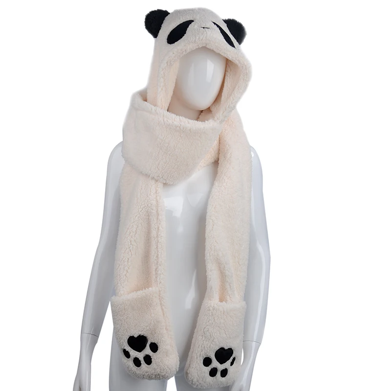 Флисовый длинный шарф с капюшоном в виде милой панды перчатки животных