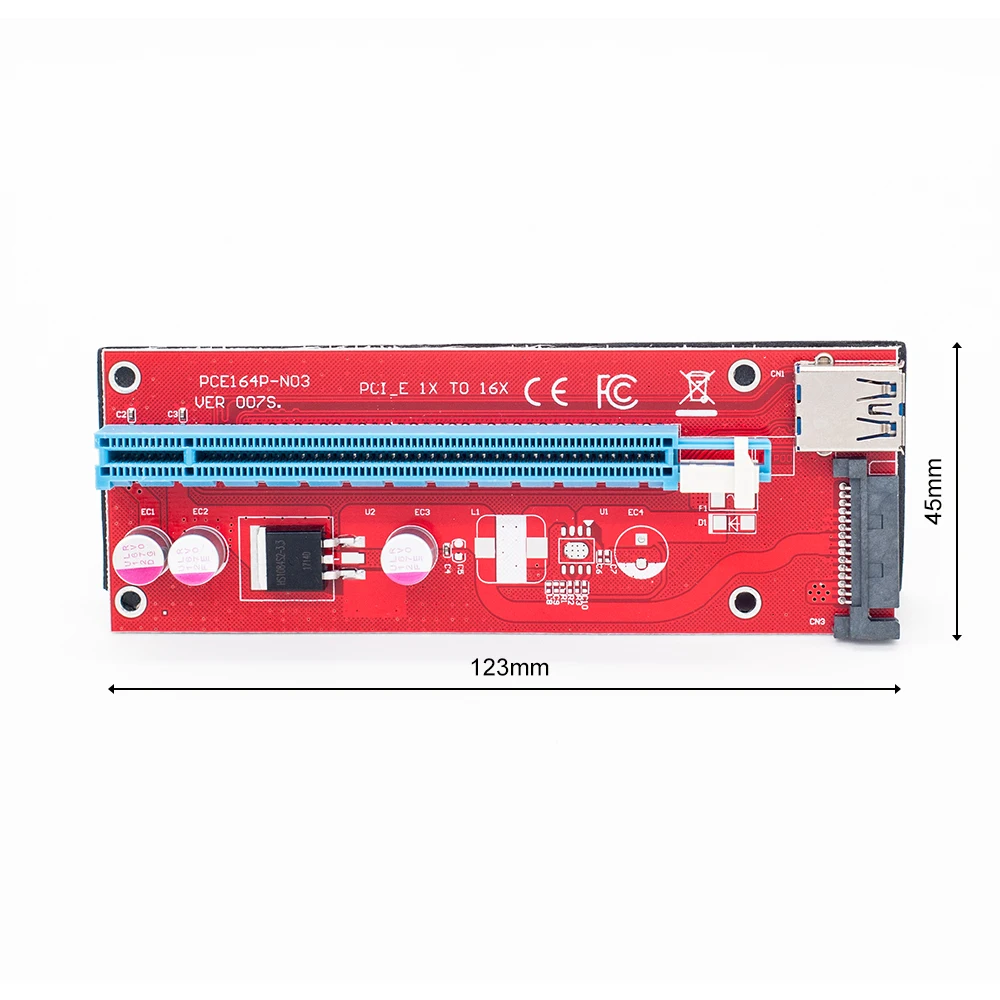 Красный PCI-E 1X к 16X Riser 007S Card Extender PCI Express адаптер USB 3 0 кабель 15Pin Профессиональный SATA