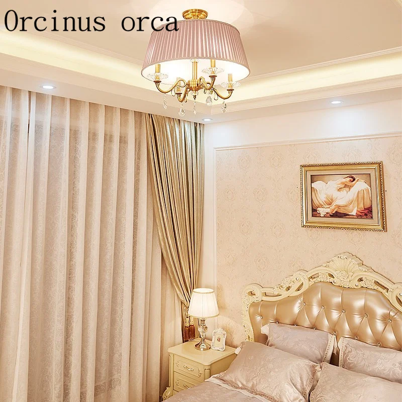 

European style countryside crystal chandeliers dining room living room bedroom study modern simple fabric Chandelier