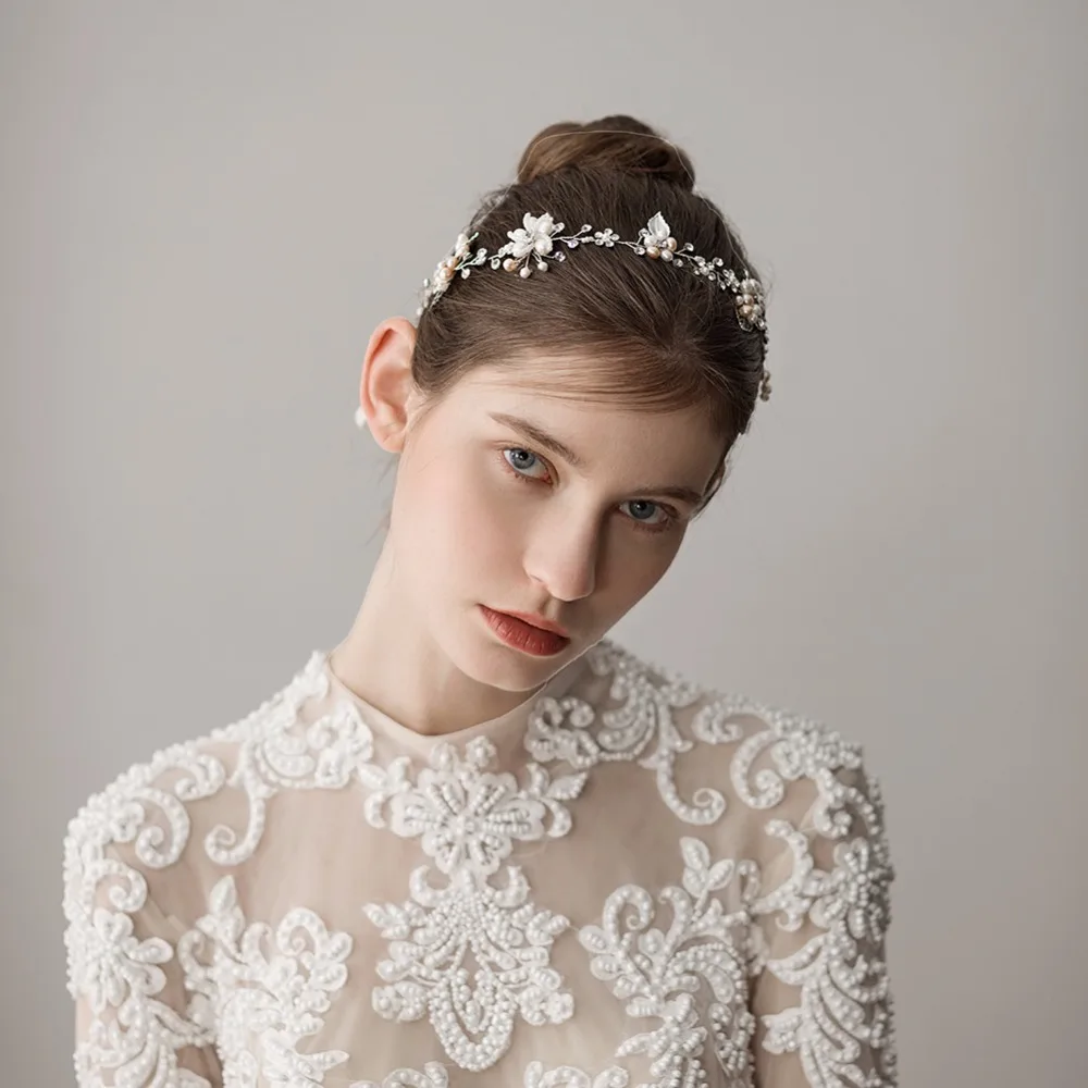 

High Qualities Women Unique Sliver Gold Flower Hairbands Handmade Hair Bands Bridal Wedding Hair Accessories O523