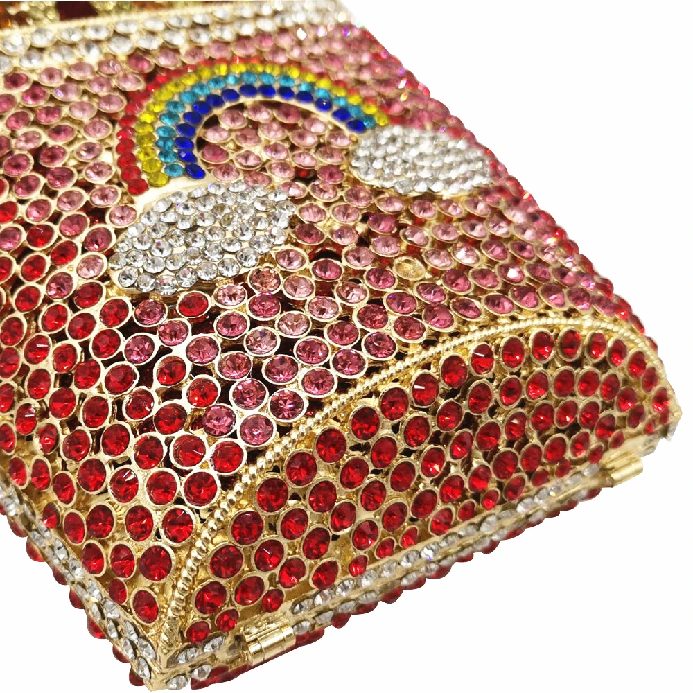 Дизайнерский клатч с кристаллами золотого цвета Женский Радужный вечерний