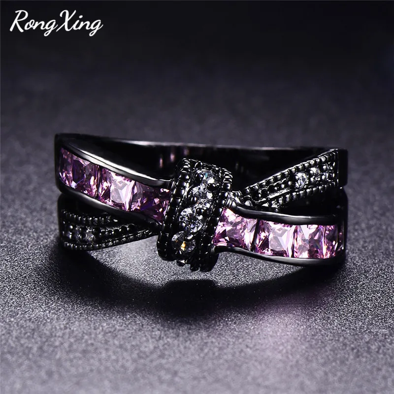 RongXing розовые/синие кристаллы из циркония кольцо с перекрестным плетением кольца