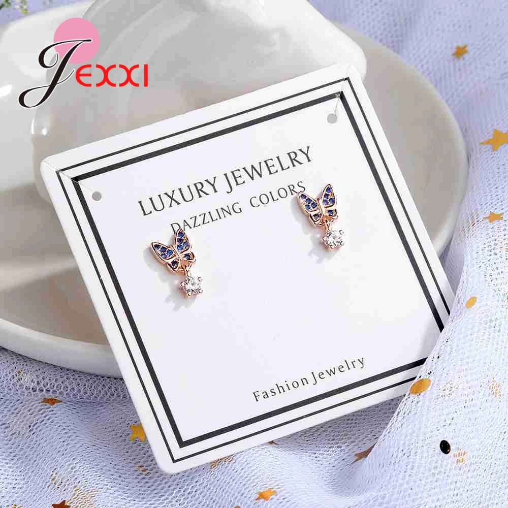 Изысканные женские серьги гвоздики в форме бабочки с голубыми камнями 5А из