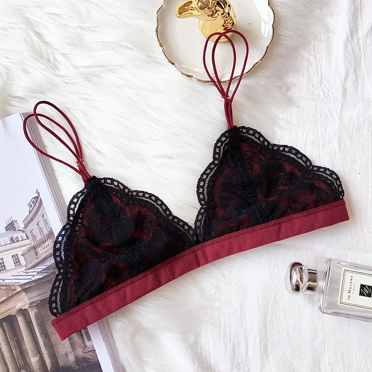 Black Lace Red Band Женский сексуальный кружевной бюстгальтер без косточек, удобный дышащий регулируемый бюстгальтер - Цвет: Black Lace Red Band