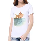 Женская летняя Мягкая Повседневная футболка, белая футболка с 3D рисунком кошки, топ с коротким рукавом и круглым вырезом, дешевые графические женские футболки