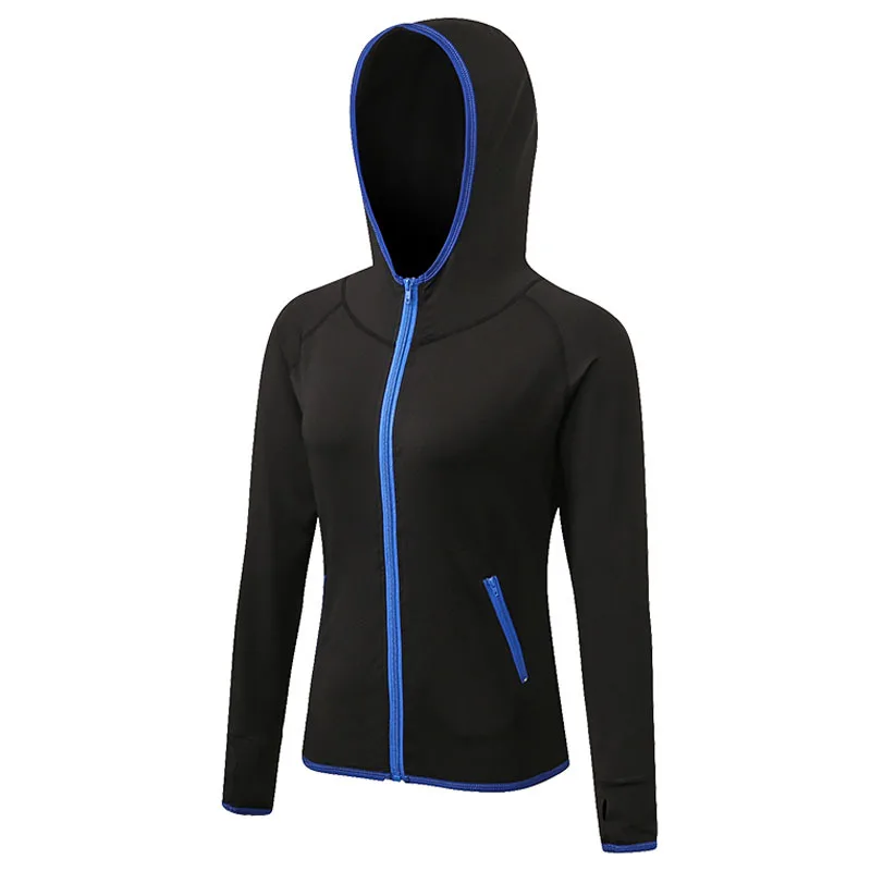 2019 Spring Women Pocket Stretch Workout Quick Dry Hooded Jacket Zippers Gym Fitness Running Sweatshirt Sport Jogging Sportswear | Спорт и
