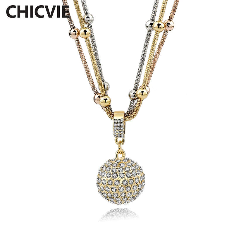 CHICVIE женские длинные ожерелья с золотым шариком массивные хрустальные кулоном