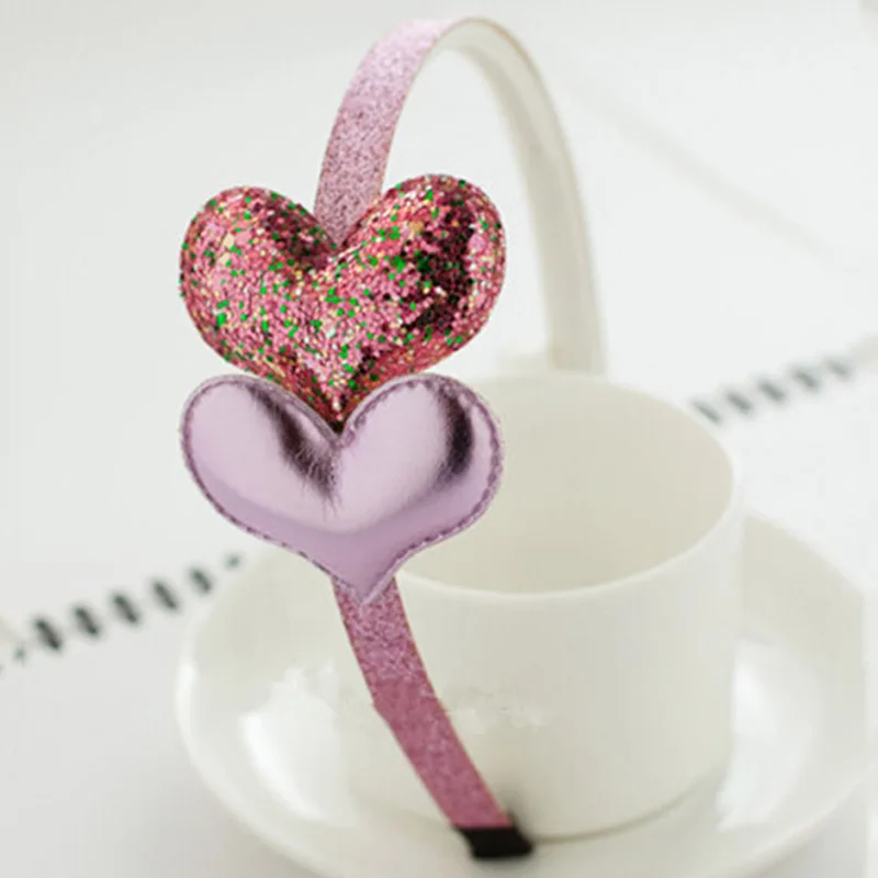 New Children's Headband Golden Gifts 1PC Party Kids Pink Hairband Star Girls Silver Heart Sequin PU Handmade Hair Accessories