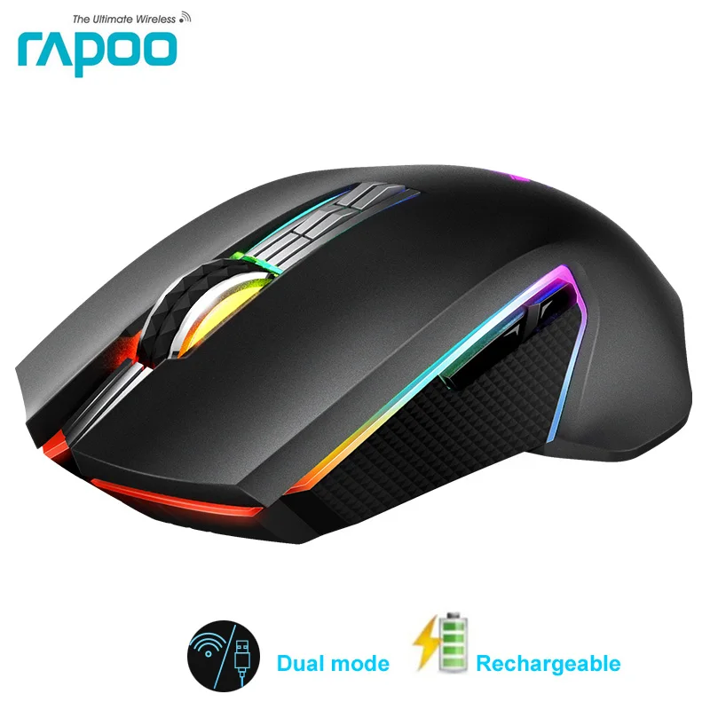 

Rapoo Rechargeable Dual-Mode Gaming Mouse RGB Magic light 7D Programmable PMW3325 Sensor Optical Wireless Mice For LOL/FPS Gamer