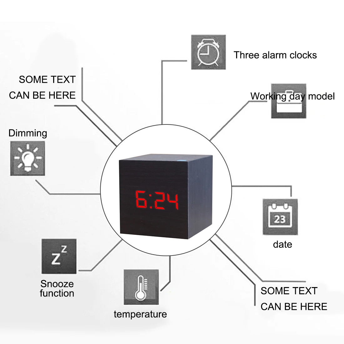 Деревянный светодиодный Будильник Cube с контролем температуры и ка электронные - Фото №1