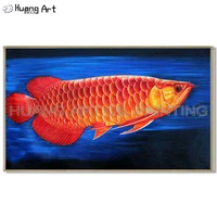 hand painted high quality gold arowana oil painting on canvas realistic animal painting for dining room decor red fish painting