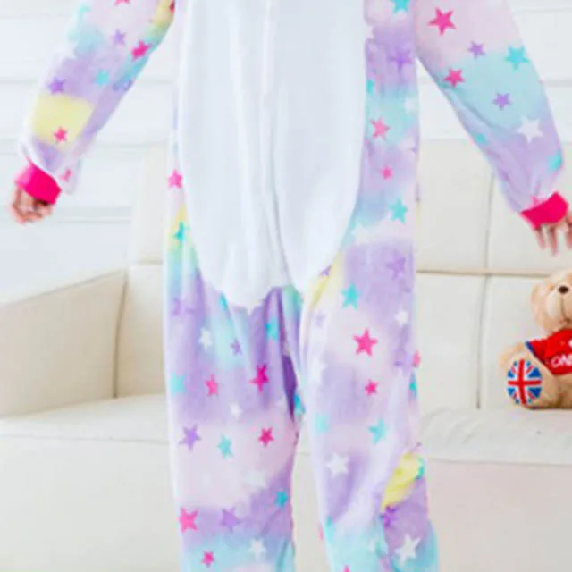 1406 star unicorn Осень, унисекс, пижамы с животными для взрослых, аниме, комбинезон, Ститч, единорог, панда, медведь, фланелевая, милая, теплая, косплей, одежда для сна - Цвет: 1406 star unicorn