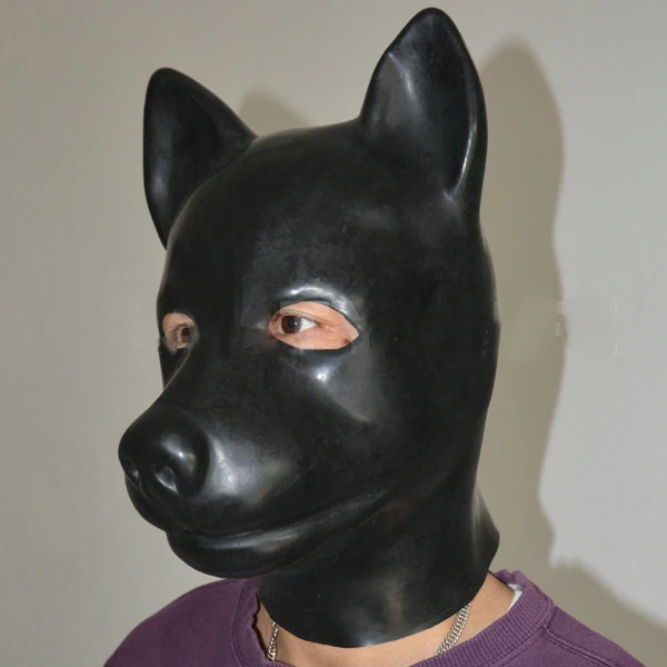 Латексная маска голова собаки для косплея|latex dog hood|rubber hoodlatex hood fetish |