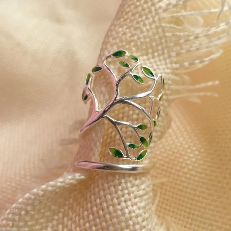 Персонализированные кольцо 925 пробы серебро эмаль Craft жизни Дерево Полые Кольца