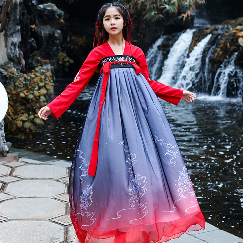 Китайская юбка Hanfu для женщин с градиентом Женский костюм косплея танцевальный