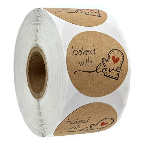 

1 inch Round Natural Kraft Baked with Love Stickers 500 Labels per roll cute stickers for seal labels handmade sticker