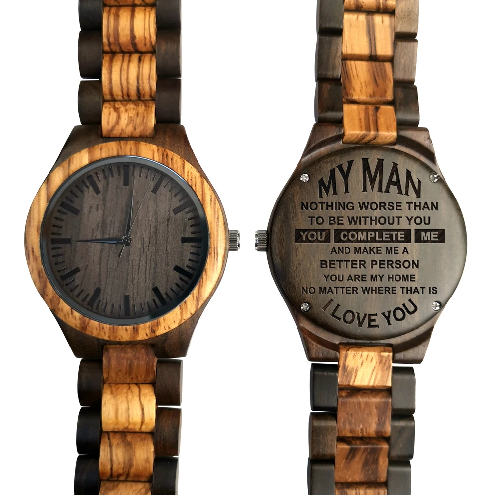 To My Man-Personalized Wooden Watch - Mens Watch Gift for Men Engraving Zebra Wooden Watch to my man mere words cannot begin to tell you how i feel engraved wooden watch personalized wooden watch gift for men