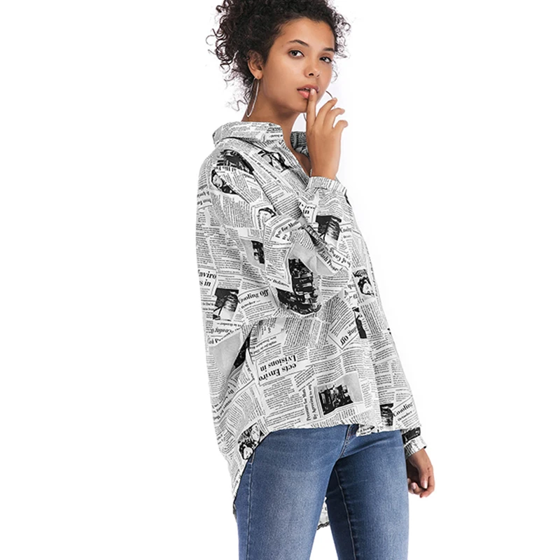 2019 летняя новая модная газетная рубашка с буквенным принтом женская однобортная