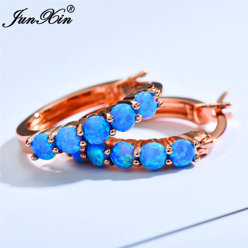 Женские большие круглые серьги кольца Boho модные с опалом белого и синего цвета