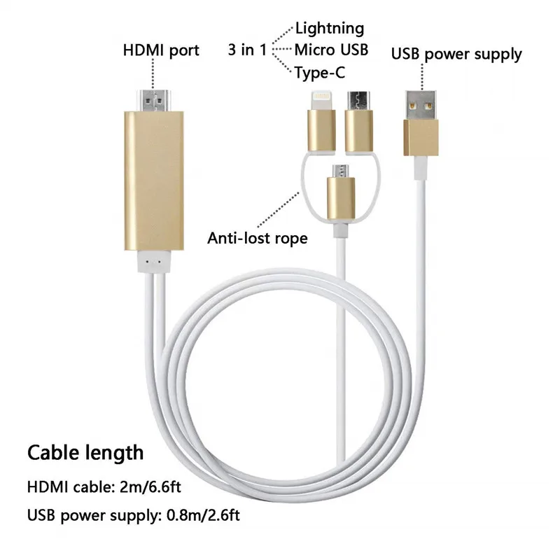3 в 1 для Lightning Micro USB Type C к HDMI адаптер цифровой AV 1080P HDTV кабель IPhone X 8P Ipad Air mini Android