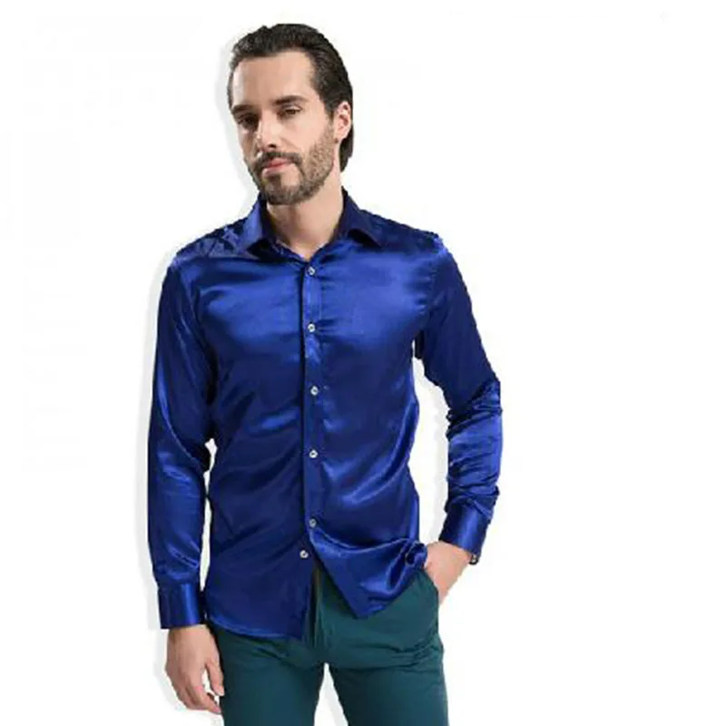 Хип-хоп стиль мужские с длинным рукавом карамельный цвет эмуляция шелк