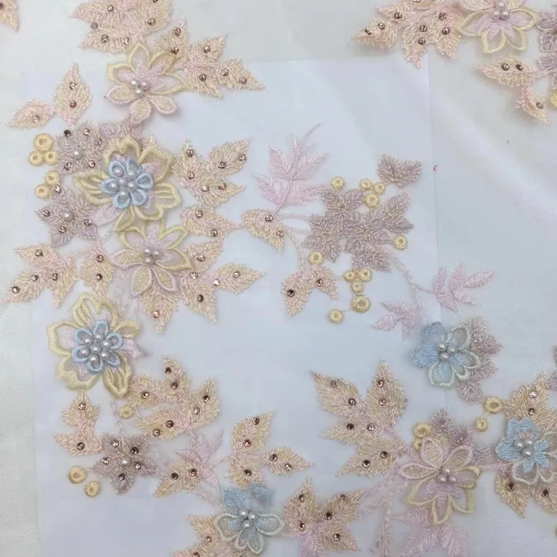 2019 High Quality French 3D Tulle Beaded African Lace Fabric Embroidered Nigerian Fabrics with stones For Women dress QG926 | Дом и сад