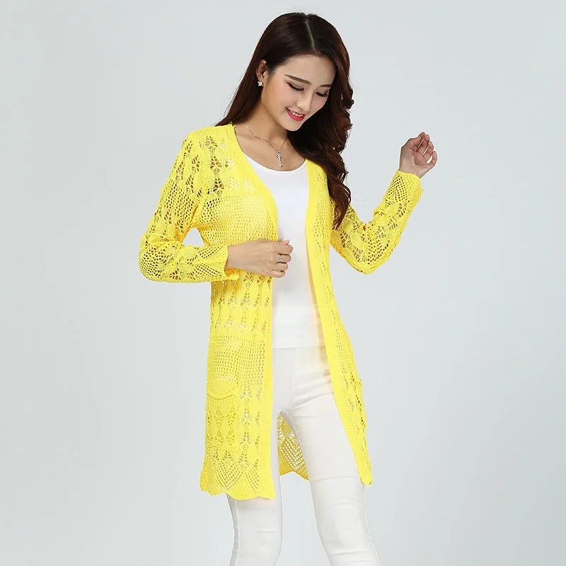 Yellow 20 цветов, модные женские летние кружевные кардиганы, высокий уличный белый кардиган, повседневный вязаный желтый кардиган - Цвет: Yellow